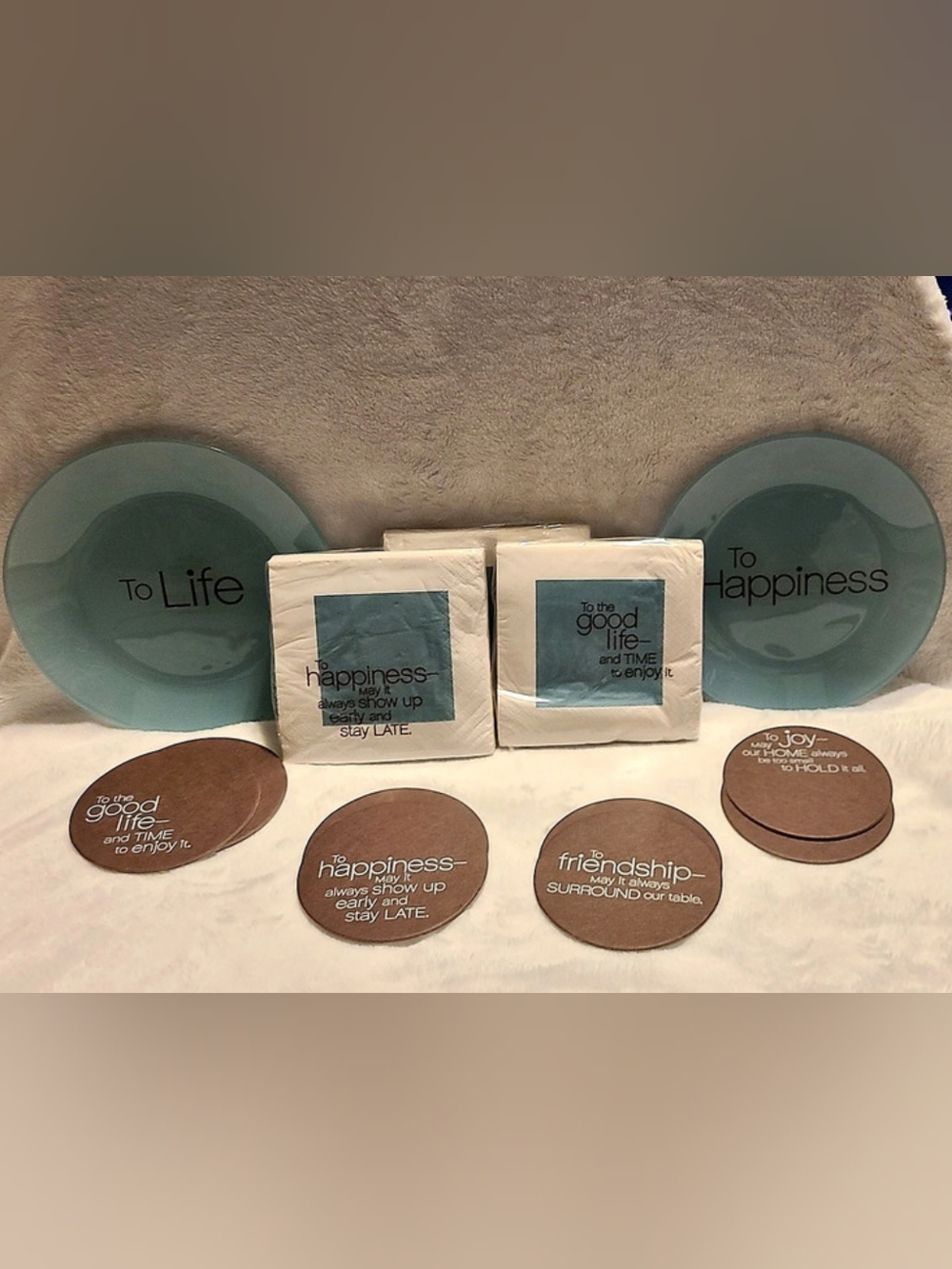 Hallmark Life /Happiness Plate Set with Coasters And Napkins
